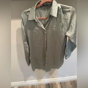 Zara Sage Button Down Shirt